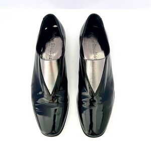 Acne Studios Loafer Shoe Flats Black Patent Leather Silver Metallic Gore Size 38